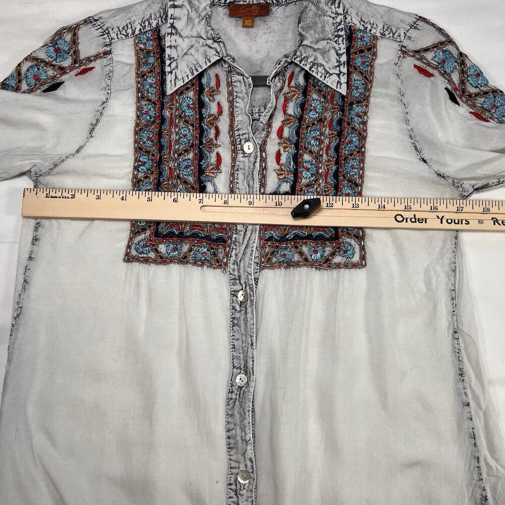 Scully Blouse Womens Size XS White-Gray Embroidered Button Up LS Western Cowgirl - Picture 8 of 14